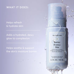 Naturium Barrier Bounce Mist texture on face for fast absorption and dewy skin.
