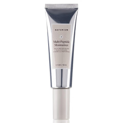 Naturium Multi-Peptide Moisturizer bottle closeup showing smooth, hydrated skin potential