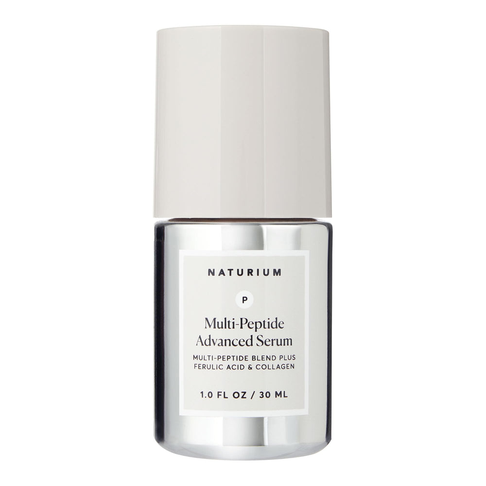 Naturium Multi-Peptide Serum bottle on a clean surface for daily smoothing