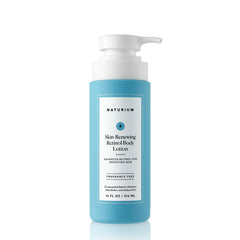 Naturium skin-renewing retinol body lotion pump bottle, showing target for texture and firmness.