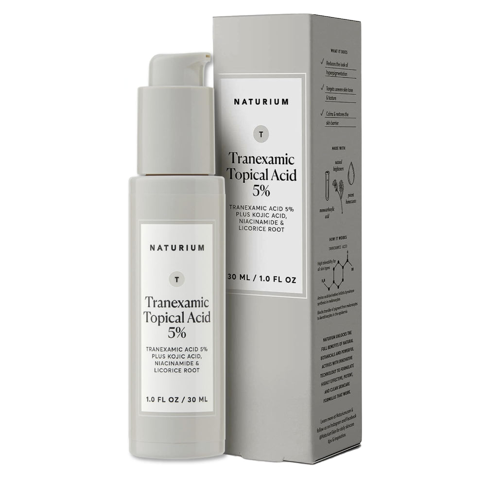 Naturium Tranexamic Topical Acid 5% bottle shows the serum for even tone