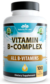 NaturaLife Labs Vitamin B-Complex bottle front signaling complete B vitamin support for daily energy.