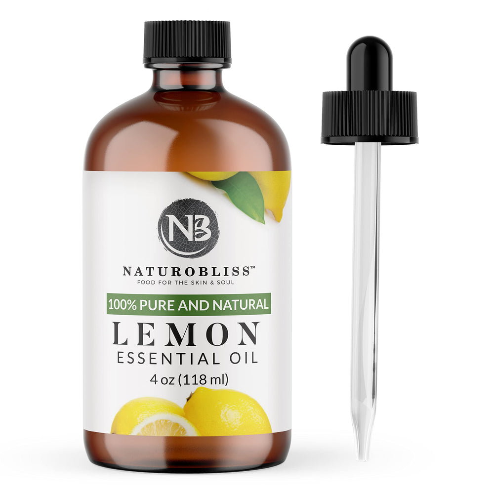 NaturoBliss lemon oil bottle in amber glass preserves freshness for aroma.
