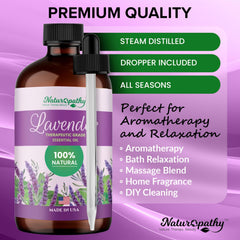 Naturopathy lavender oil for a relaxing bath ritual.