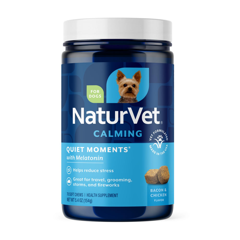 NaturVet Quiet Moments front label showing calm dog support in stressful moments