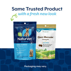 NaturVet Quiet Moments packaging close-up highlighting easy-to-serve soft chews