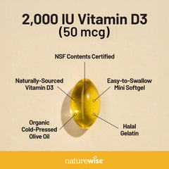 Organic olive oil carrier in NatureWise Vitamin D3 for better uptake.
