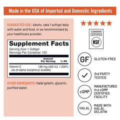 NatureWise Vitamin E softgels label close-up with allergen-free claim
