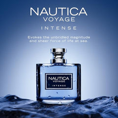 Nautica Voyage Intense front view bottle on a clean surface.