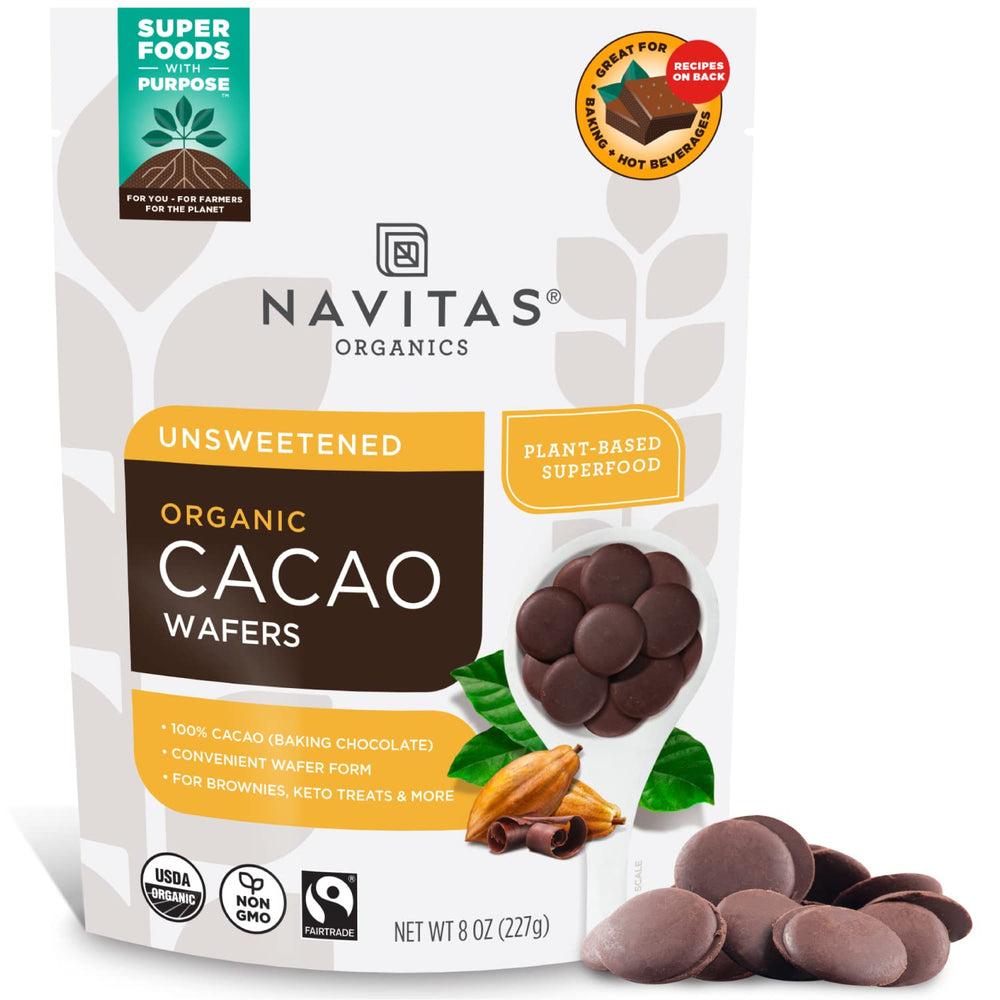 Navitas Organics cacao wafers 100 percent cocoa for rich, versatile baking