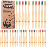 Navona bamboo toothbrush pack with colorful handles for easy family identification and organization
