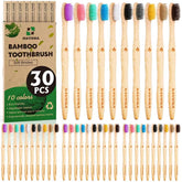 Navona bamboo toothbrushes 30-piece pack with colorful handles for family use