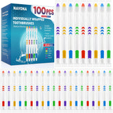 Navona toothbrushes bulk pack shows 100 color-coded brushes for families.
