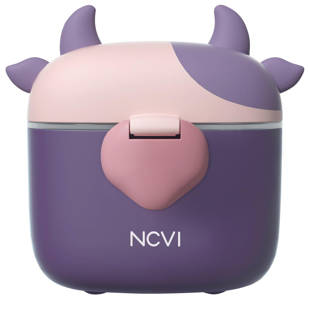 NCVI baby formula dispenser on the go with purple cap for mess-free feeding.