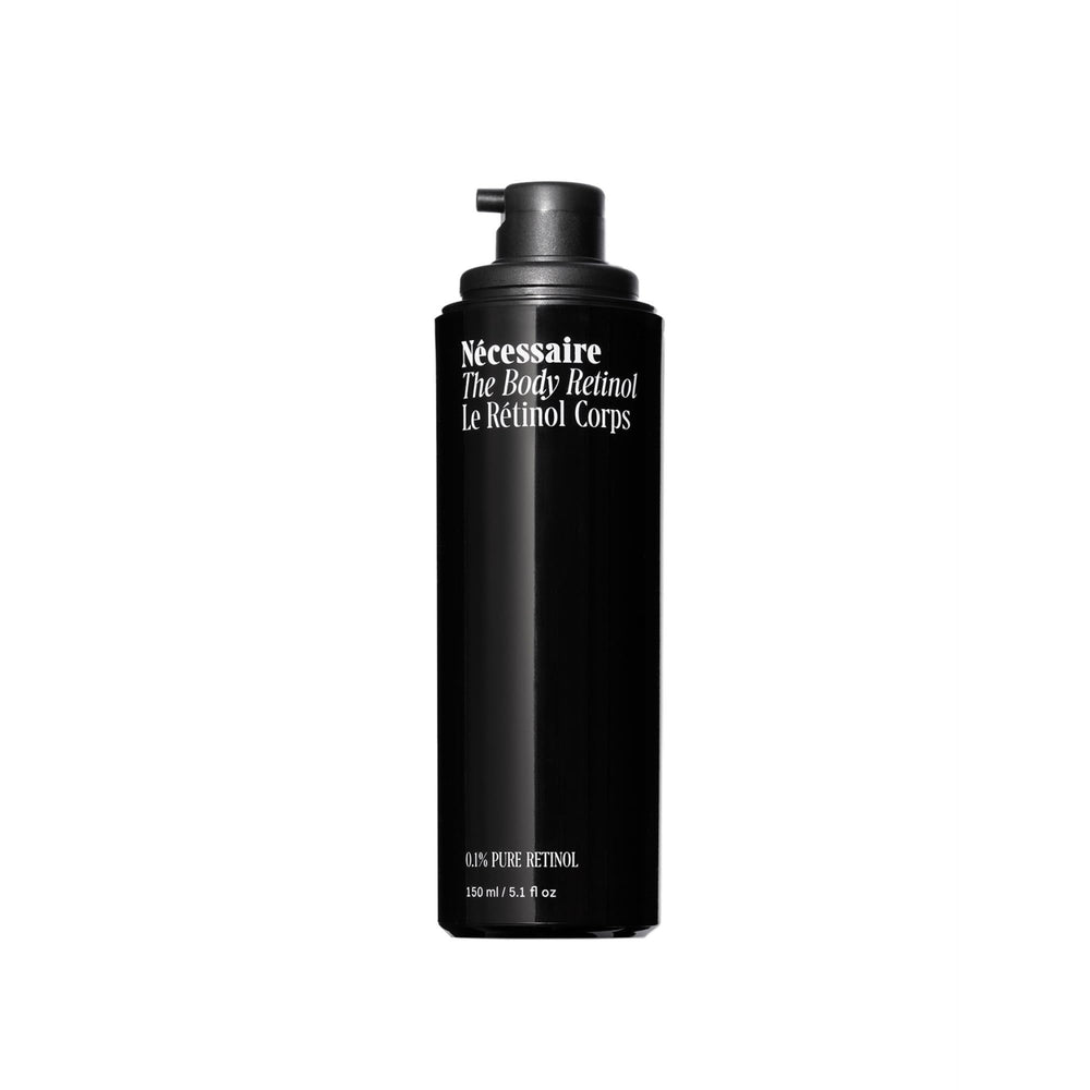 Nécessaire Body Retinol Serum bottle highlights a firming repair focus for daily care.