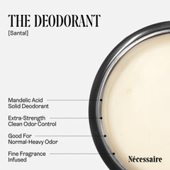 Nécessaire Deodorant Santal ingredients panel shows mandelic acid and zinc action