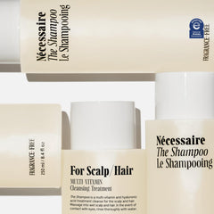 Hyaluronic acid droplets highlight hydrating care from Nécessaire Shampoo.
