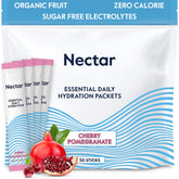 Nectar Cherry Pom hydration packets packaging front showing zero calories and sugar-free daily hydration option