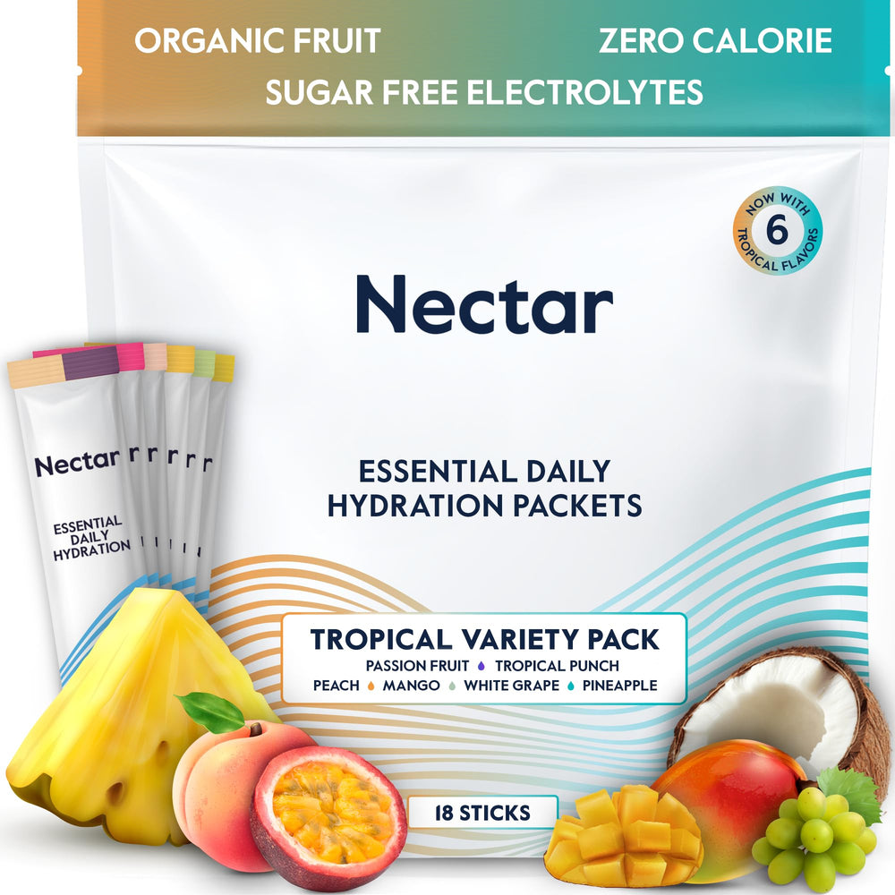 Nectar hydration packaging on display showing tropical flavor for daily hydration