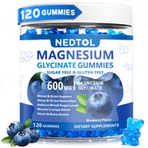 Nedtol Magnesium Glycinate Gummies bottle front, sugar-free blueberry formula for daily relaxation.