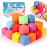 Neec 24-pack slow rising stress cubes in vibrant colors for calm tactile relief.