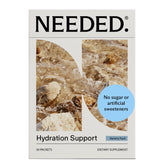 Needed hydration label close-up showing real fruit flavor and electrolyte balance.