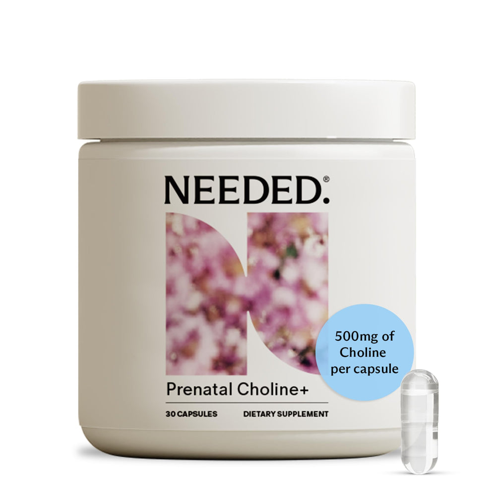 Needed Prenatal Choline+ bottle; 500mg per capsule supports daily prenatal intake