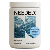 Needed Prenatal Omega-3 bottle with plant-based softgels for daily omega-3 support.