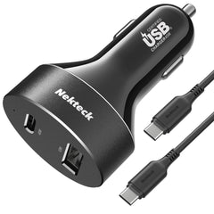 Nekteck USB-C car charger front view, compact 45W design for on-the-go charging.