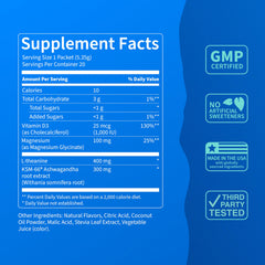 Nello Supercalm ingredients closeup highlights L-Theanine and Ashwagandha for balance