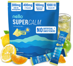 Nello SuperCalm lemon lime on-the-go packets for quick relaxation and focus.
