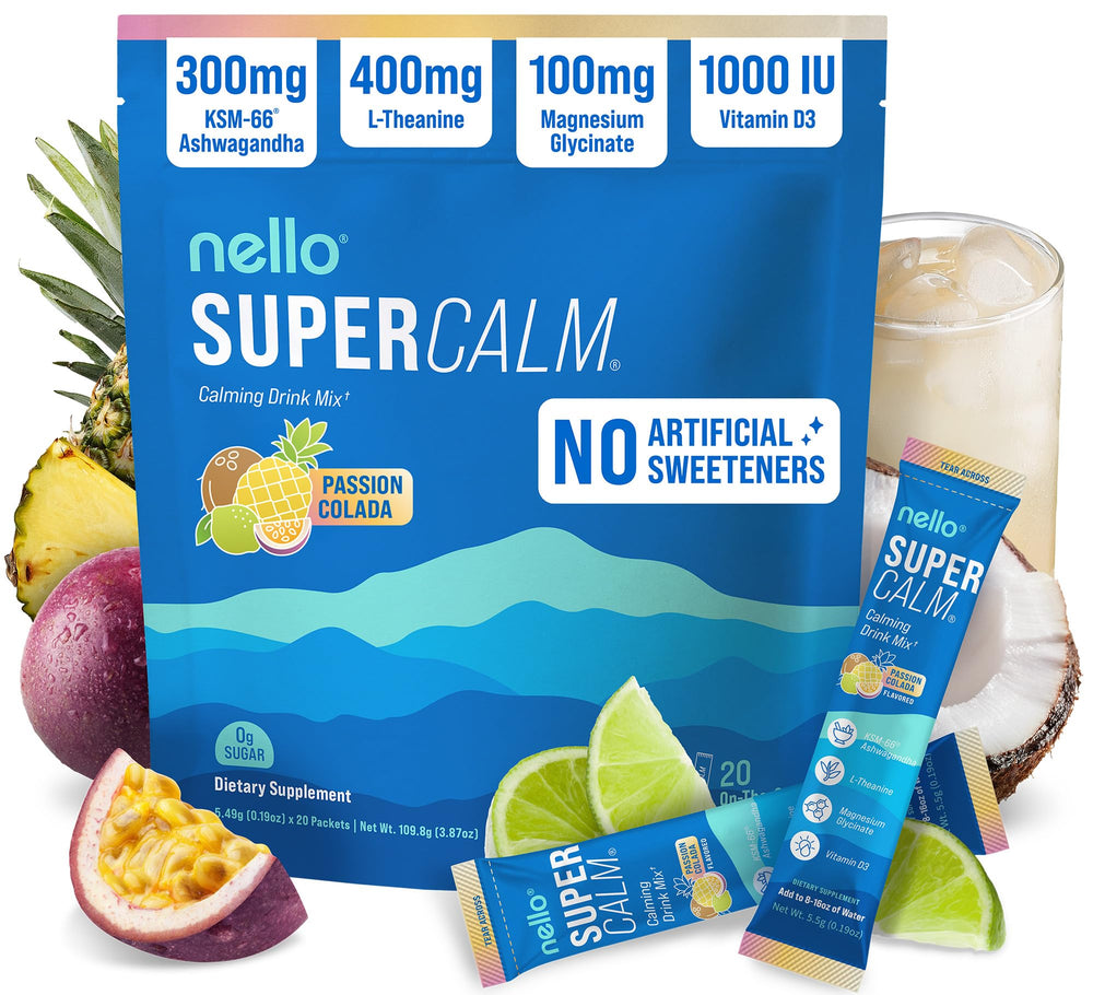 Nello Supercalm raspberry lemonade packet ready for on-the-go use, bright and refreshing.