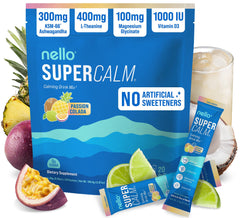 Nello Supercalm raspberry lemonade packet ready for on-the-go use, bright and refreshing.