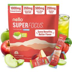 Nello Superfocus pack front promotes clean, sugar-free energy for daytime productivity.