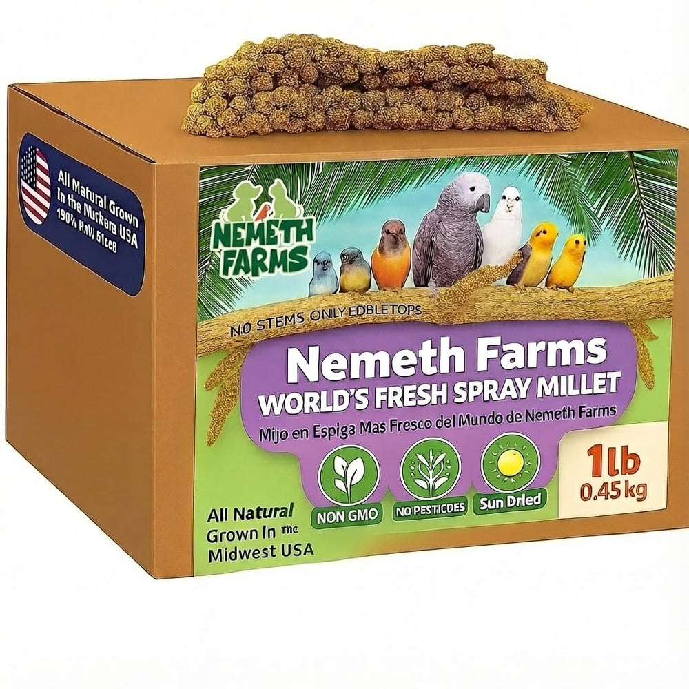 Nemeth Farms 1lb premium spray millet pack for exotic birds supports healthy foraging and enrichment.
