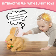 Nenrte bunny toy hopping action adds dynamic fun during indoor play.