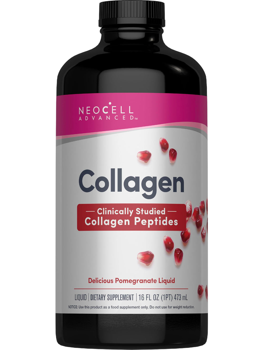 NeoCell Advanced liquid collagen bottle with pomegranate for daily routine and skin vitality