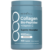 NeoCell Grass Fed Collagen Peptides bottle front highlighting premium ingredients for hair, skin, and nails