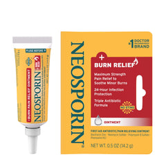Neosporin Burn Relief ointment tube front view for on-the-go minor wound care