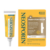 Neosporin Pain, Itch & Scar ointment 0.5 oz tube for infection protection and healing.