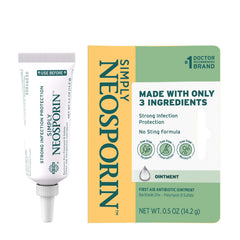 Neosporin Simply Formula ointment bottle front, ready for on-the-go wound care.