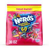 NERDS Gummy Clusters rainbow pack closeup, a colorful bite-size treat for sharing.
