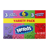 NERDS Watermelon & Wild Cherry dual-chamber box showing bold flavors for snacking