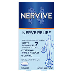 Nervive Nerve Relief bottle shows daily dosing for nerve support