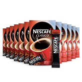 NESCAFÉ CLÁSICO sticks packaging highlights bold dark roast flavor ready in seconds