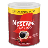 NESCAFÉ CLÁSICO Dark Roast canister front shows premium instant coffee for quick mornings