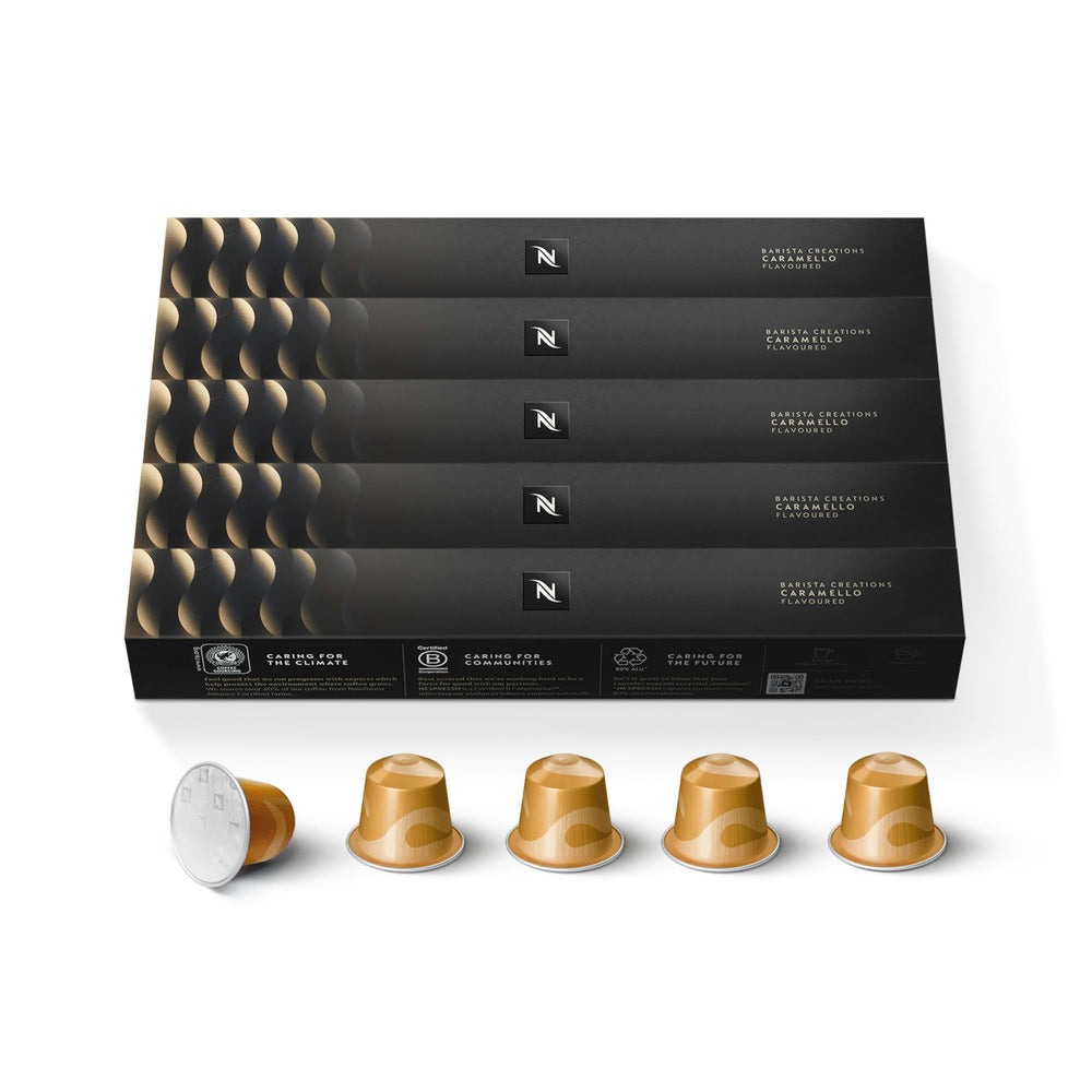 Nespresso Caramello Original packaging on display for convenient storage.