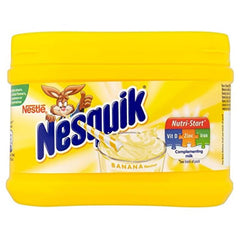 Nesquik Banana Flavour 300g pack on countertop, ideal for quick breakfast boosts