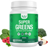 Nested Naturals Super Greens powder tub front for convenient daily nutrition.