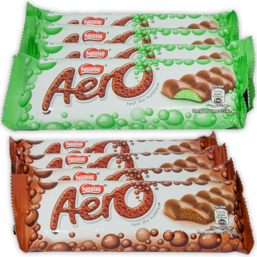Nestle Aero peppermint milk chocolate bar, refreshing bite with mint aroma, ideal for a quick treat.